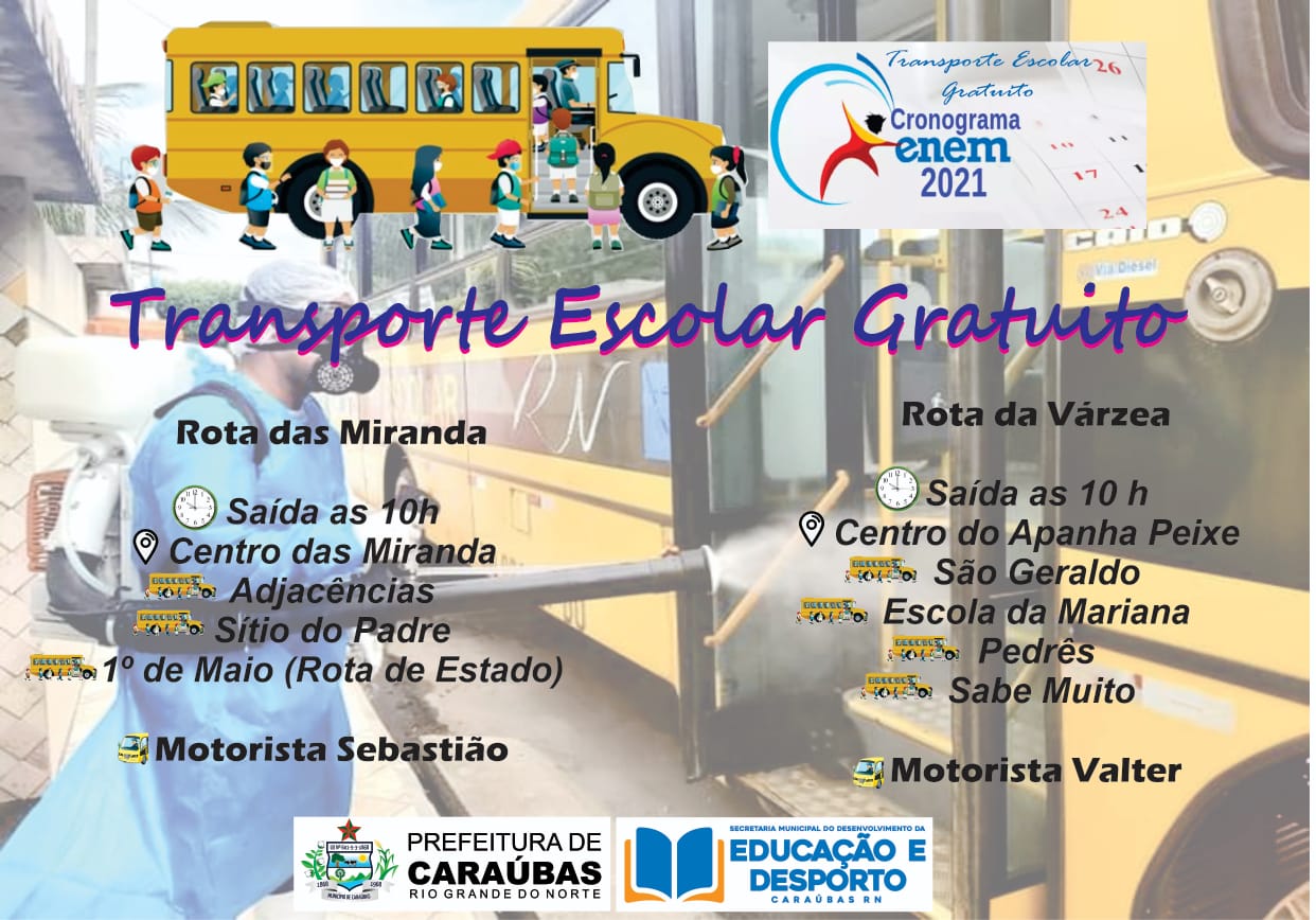 Prefeitura de Caraúbas disponibilizará transporte para conduzir alunos da zona rural que irão fazer Enem