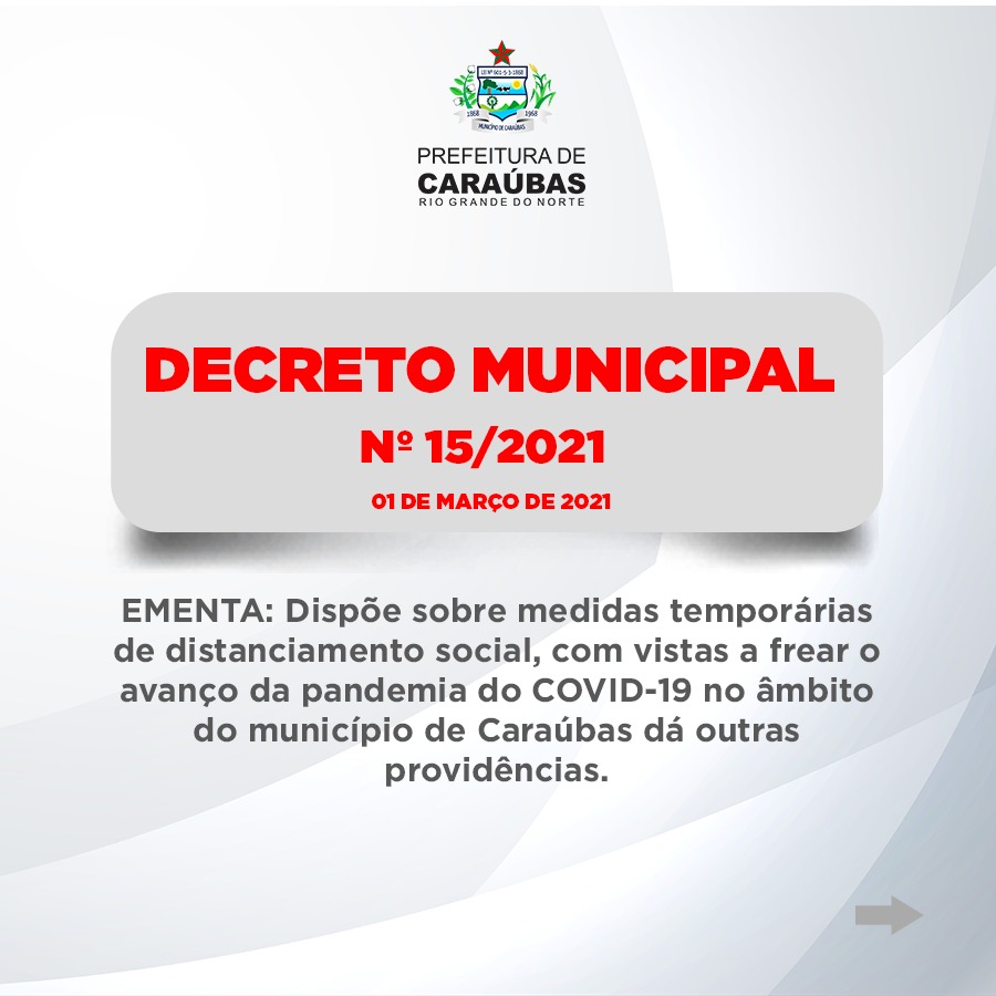 Decreto municipal estabelece a proibição de funcionamento de bares, restaurantes e similares em finais de semana e feriados para conter Covid-19 em Caraúbas